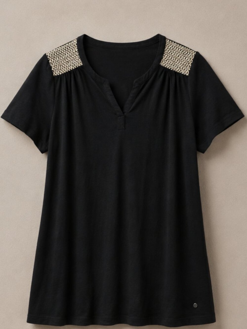 Olsen Organic Cotton Black Short Sleeve Top XL Relaxed Fit